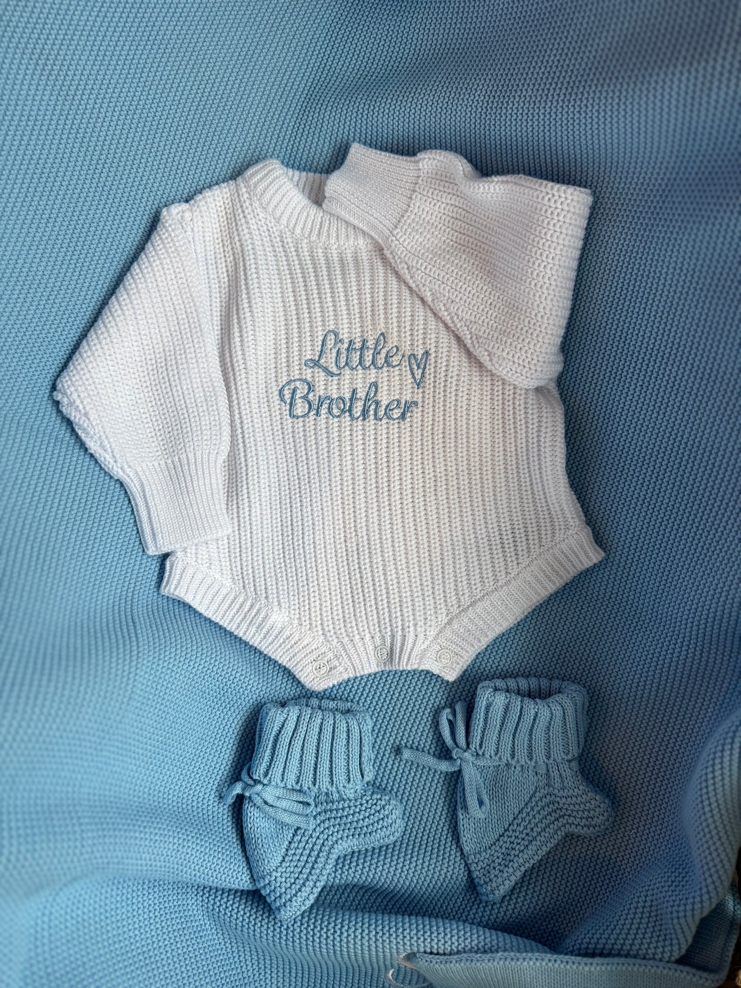 Snow white chunky knit romper & booties set