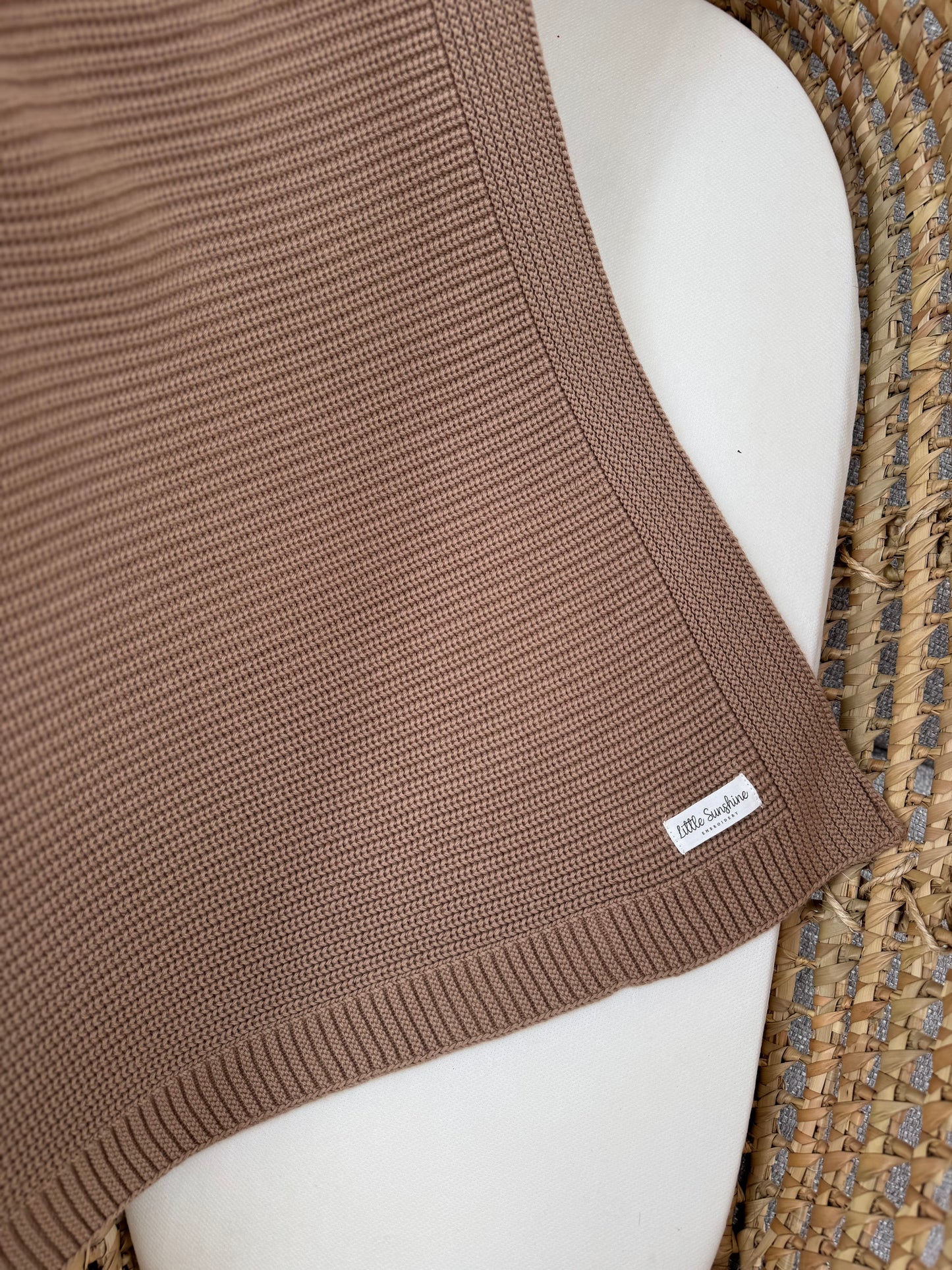 Chunky knit brown personlised cotton baby blanket