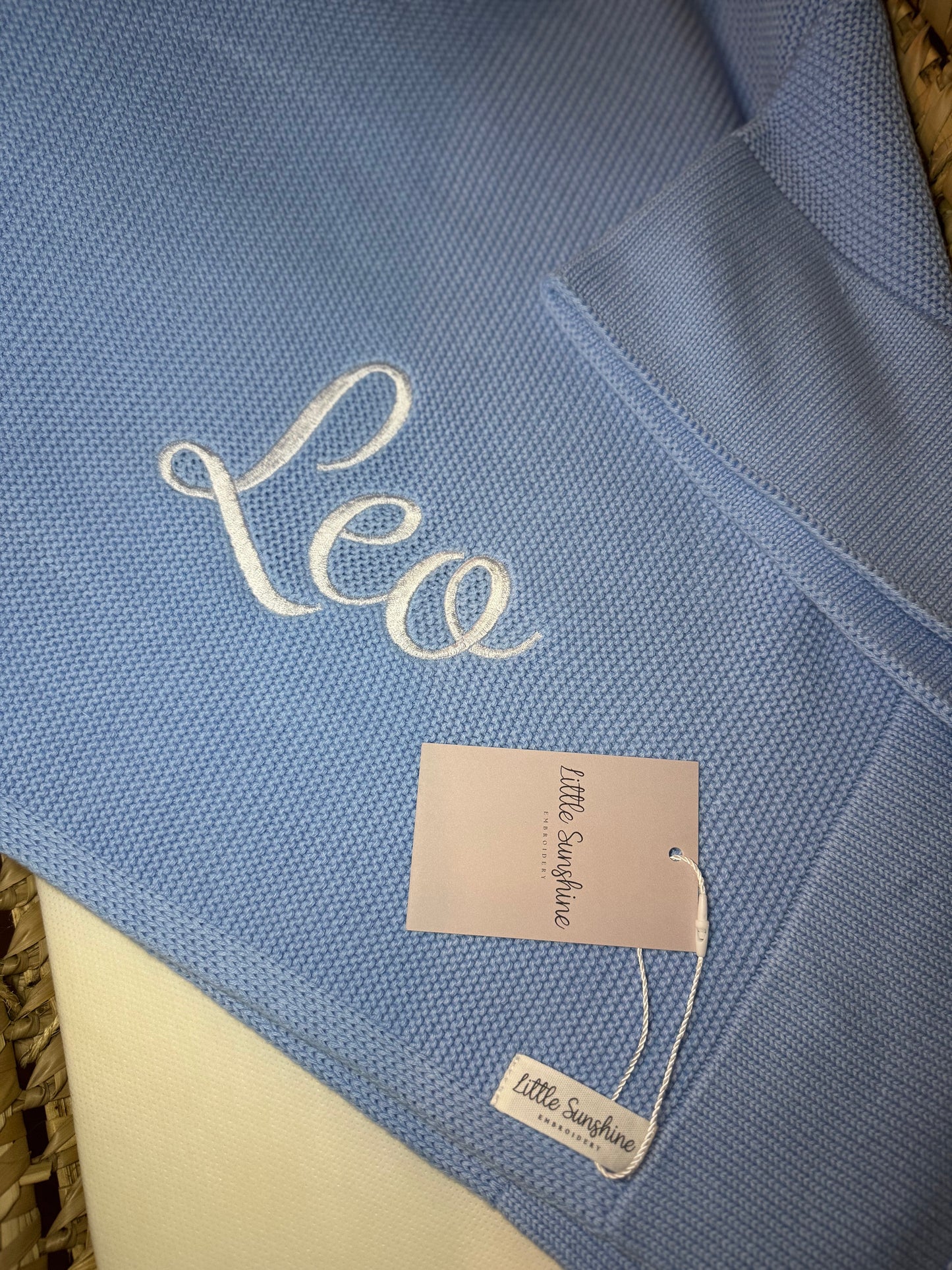 Personlised Blue cotton baby blanket