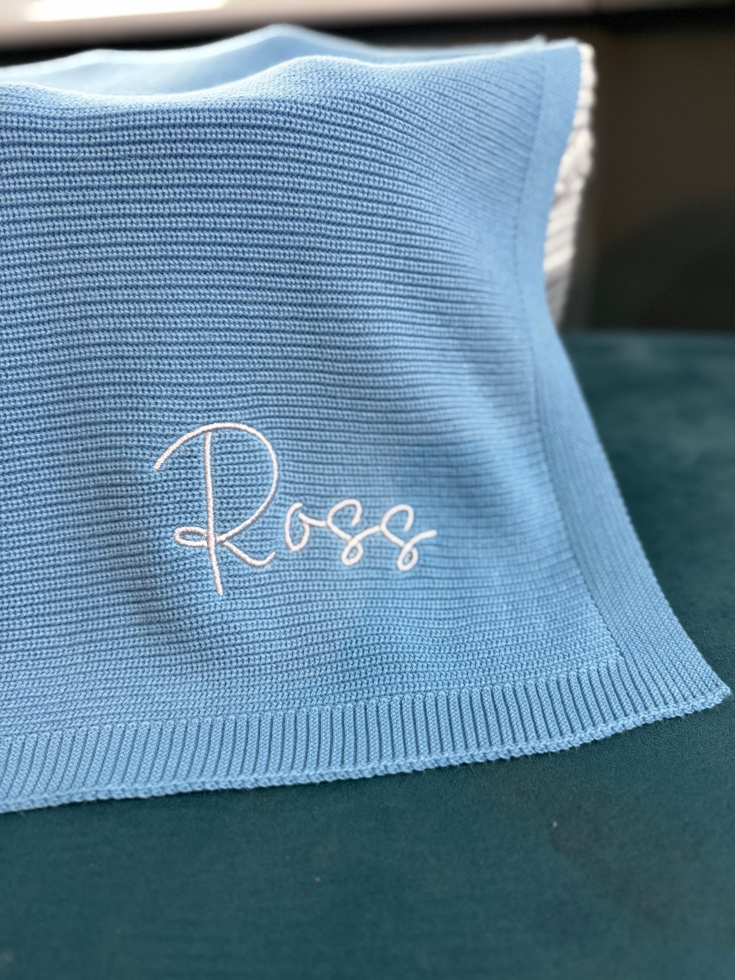 Personlised Blue cotton baby blanket