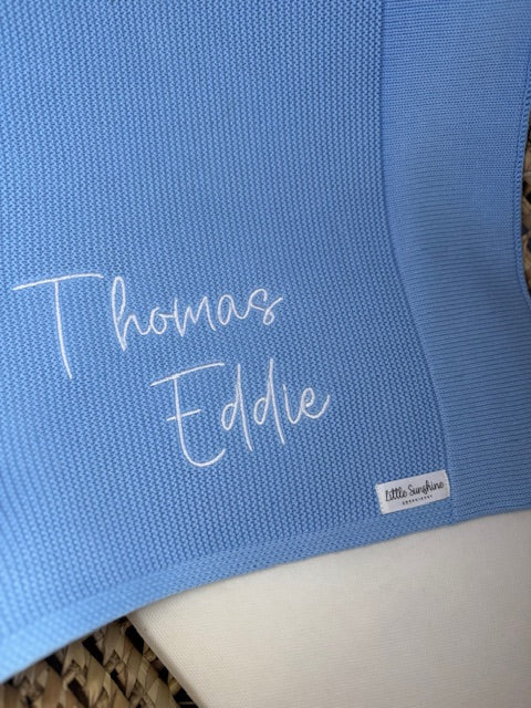 Personlised Blue cotton baby blanket