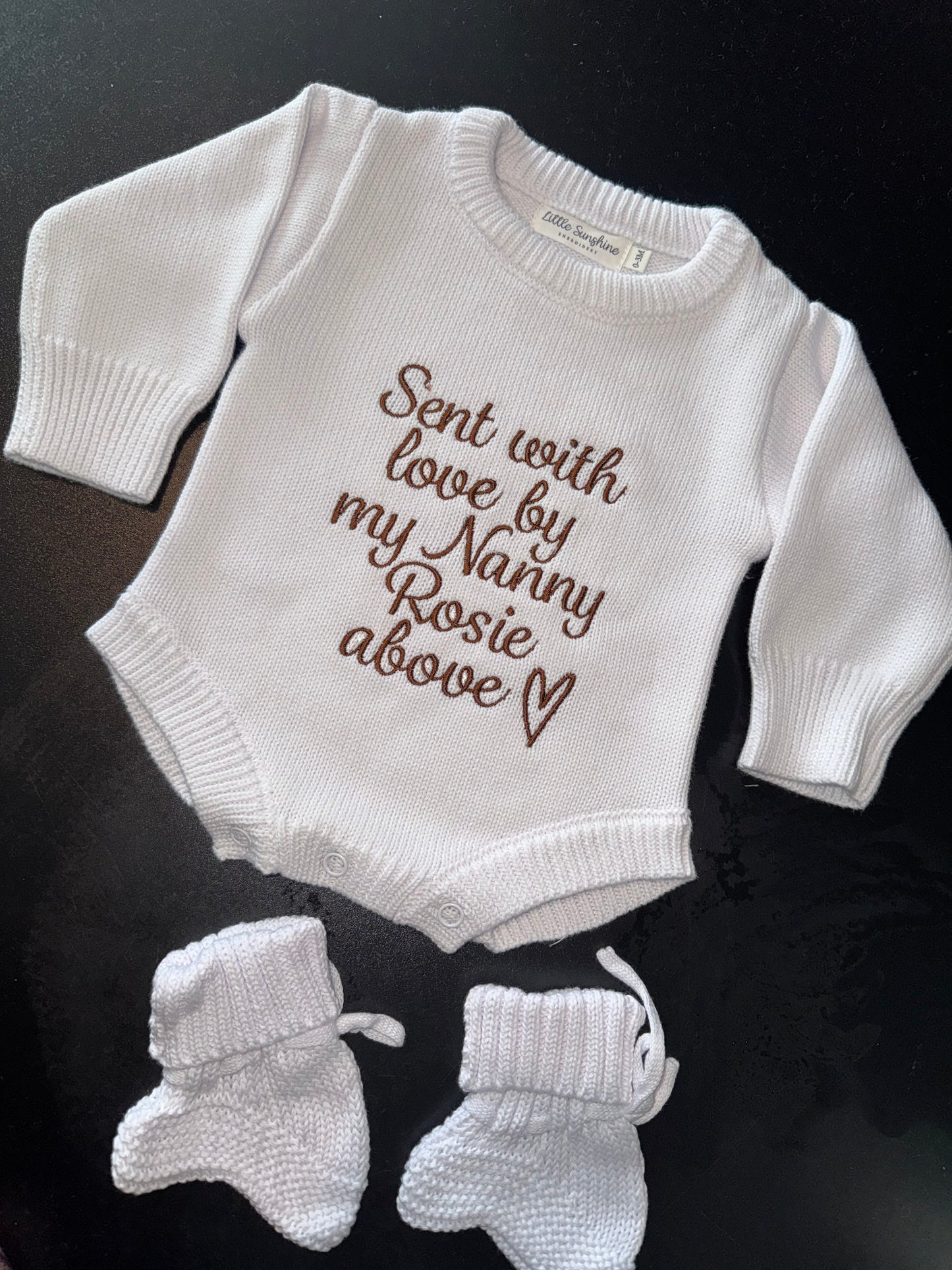 Snow white flat knit romper & booties set