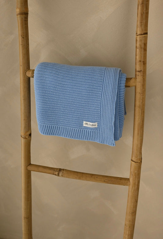 Personlised Blue chunky knit cotton baby blanket