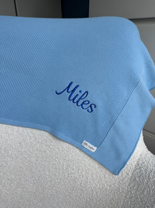 Personlised Blue cotton baby blanket