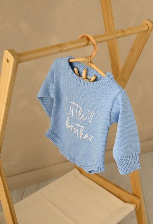 Blue flat knit romper & booties set