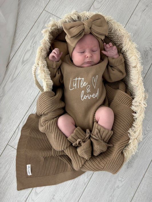 Brown knit romper & booties set