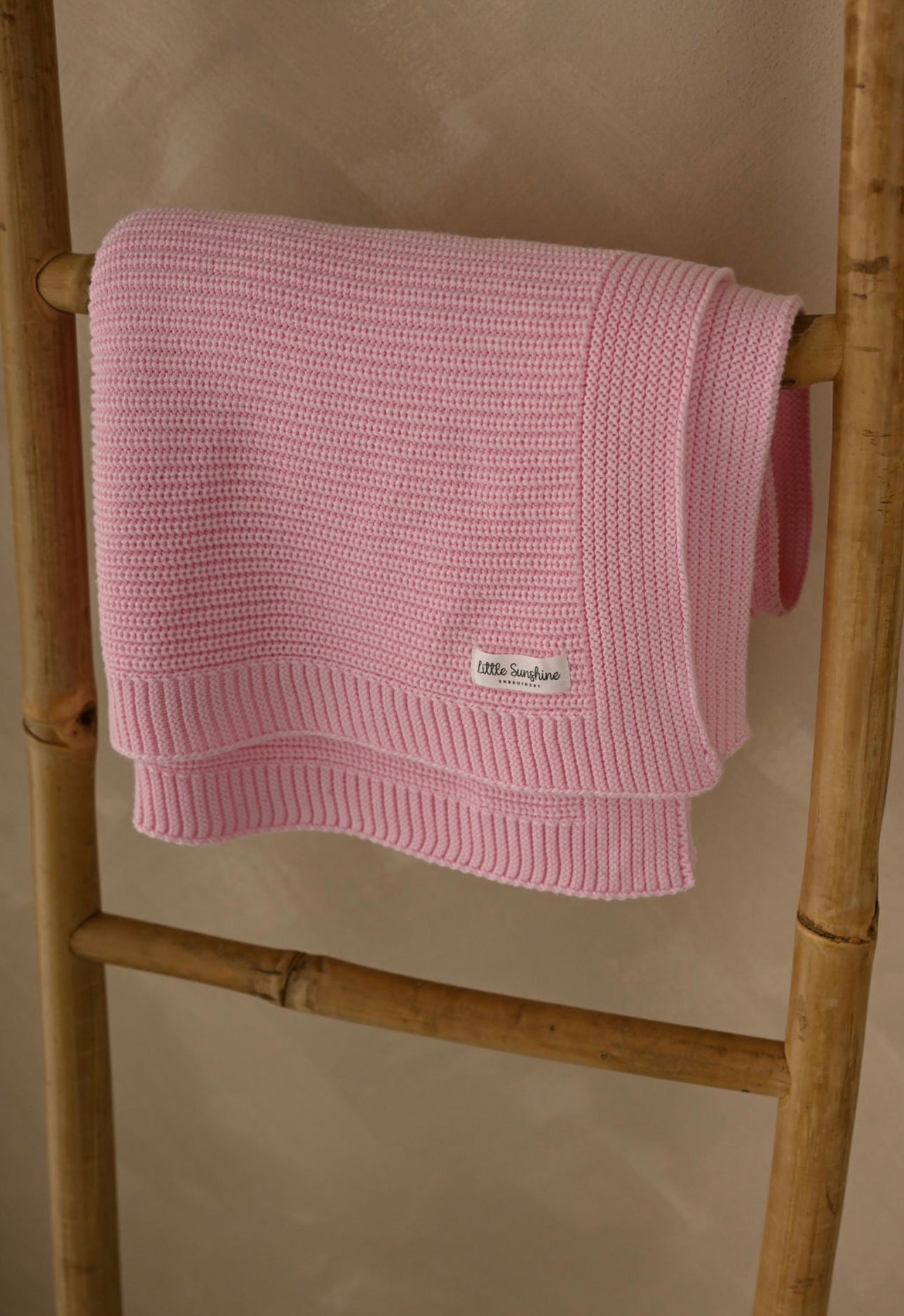 Pink chunky knit personlised cotton baby blanket