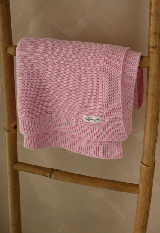 Pink chunky knit personlised cotton baby blanket
