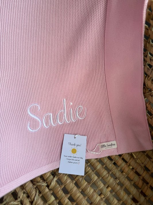 Pink personlised cotton baby blanket