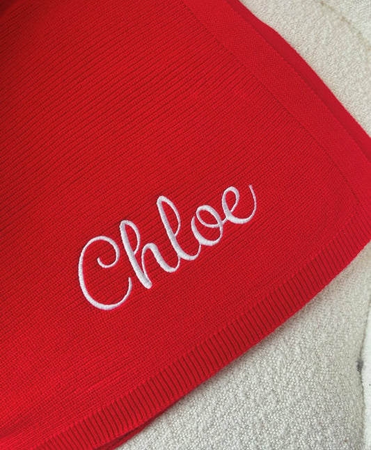 Red personlised cotton baby blanket